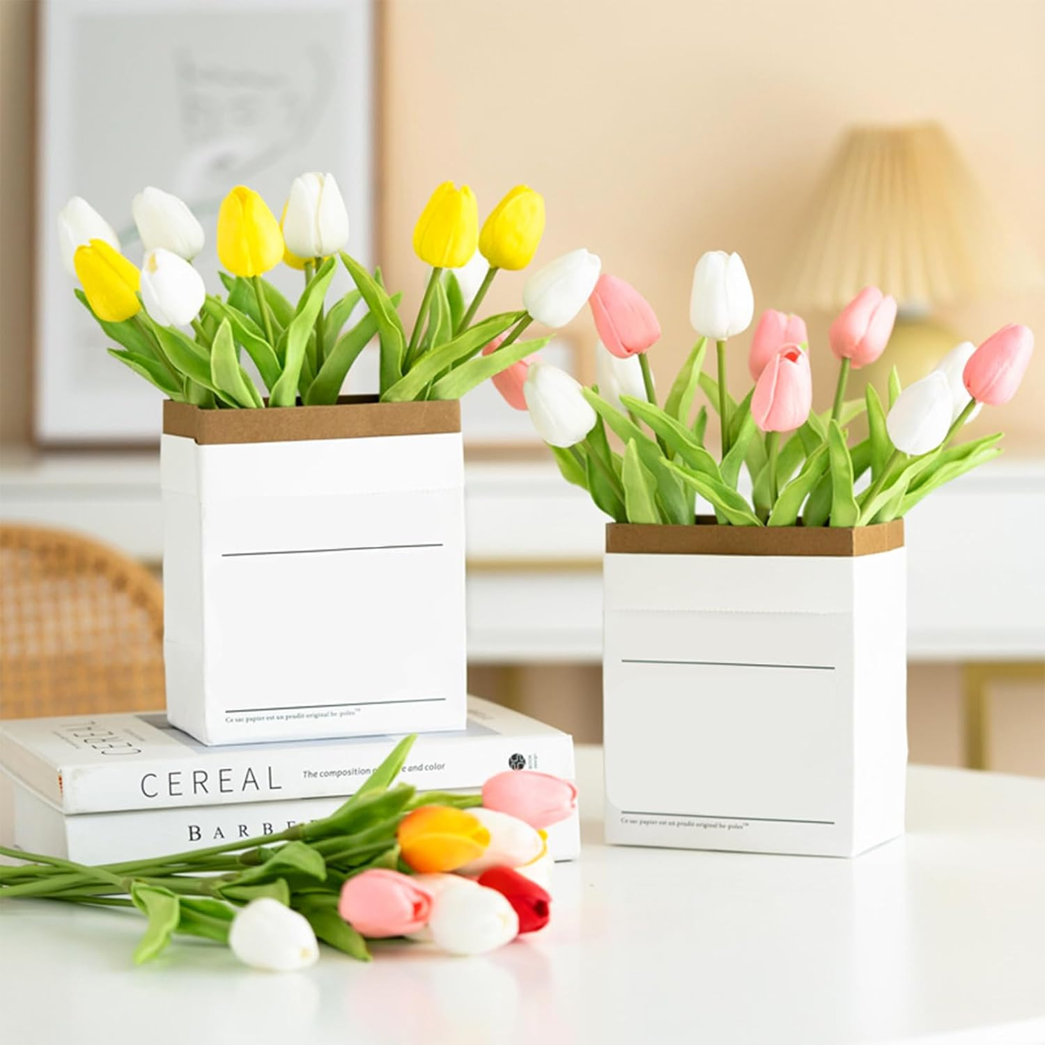 15PCS Artificial Tulips Real Touch 14″ Silk Faux Flowers Colorful