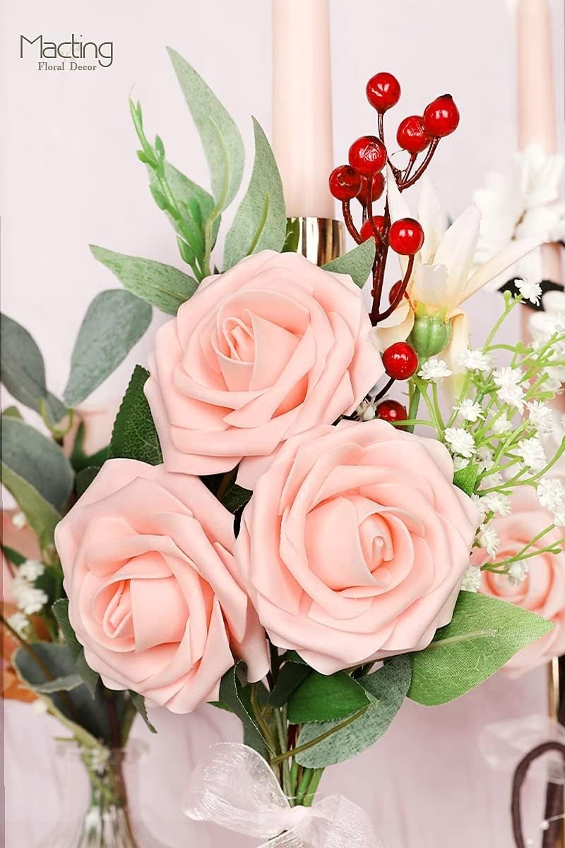 Versatile 60PCS Real Touch Blush Roses – Perfect for DIY Bouquets and Events