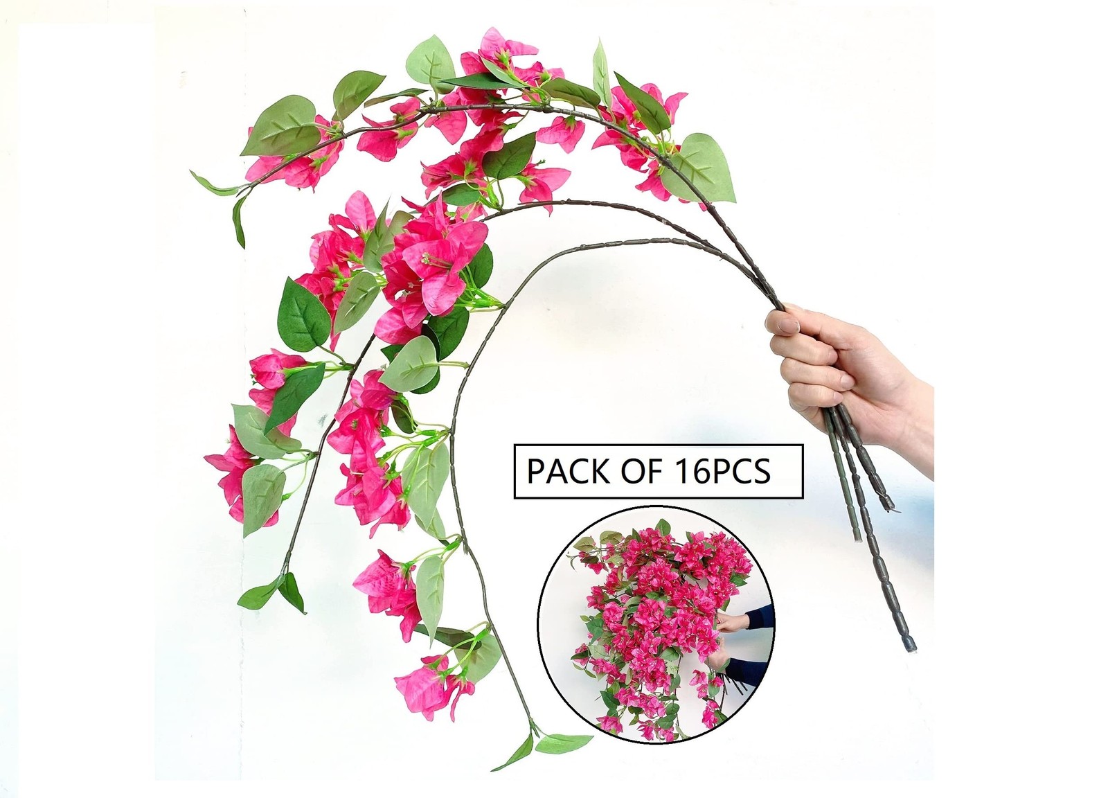 Pack of 16 Artificial Bougainvillea Silk Vines Hanging Flower Stems for Weddi…
