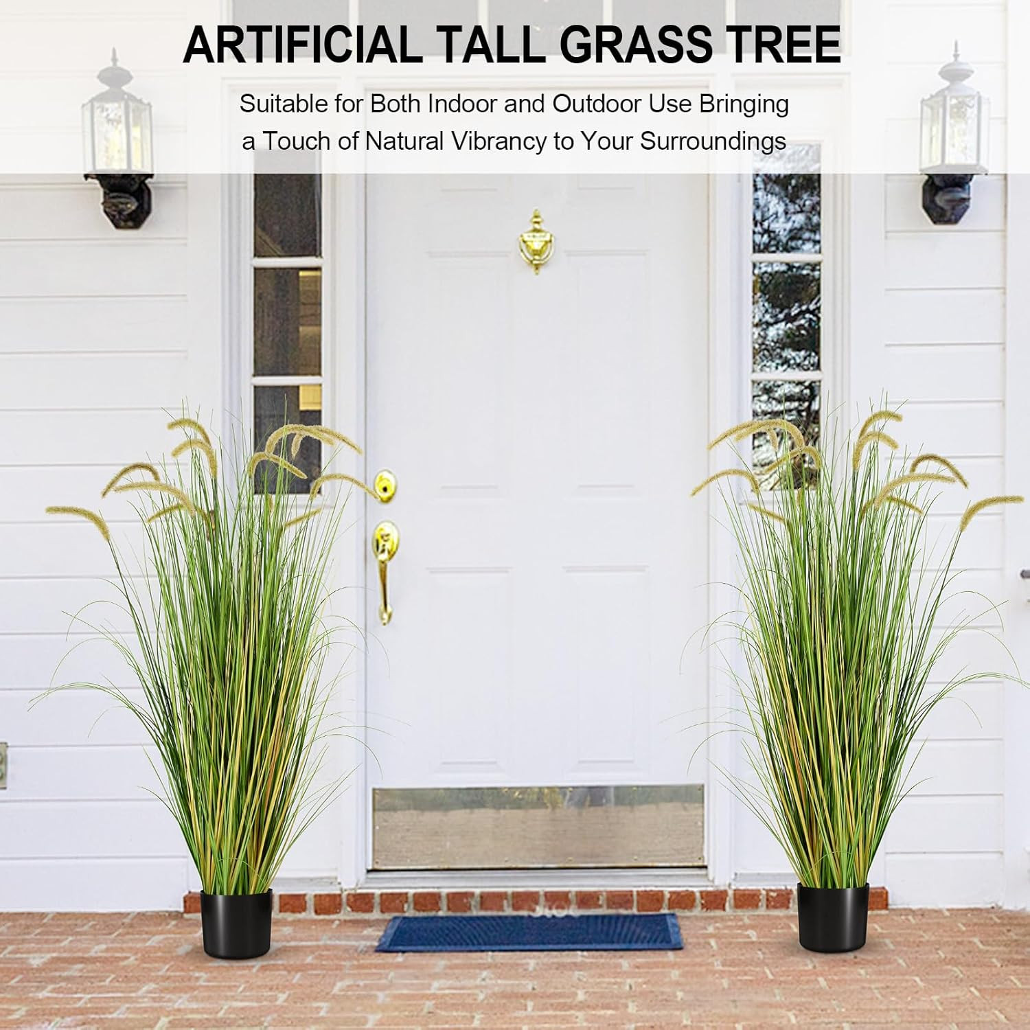 2-Pack 4Ft/47In Artificial Horsetail Grass, Potted Faux Floor Plant for Modern H
