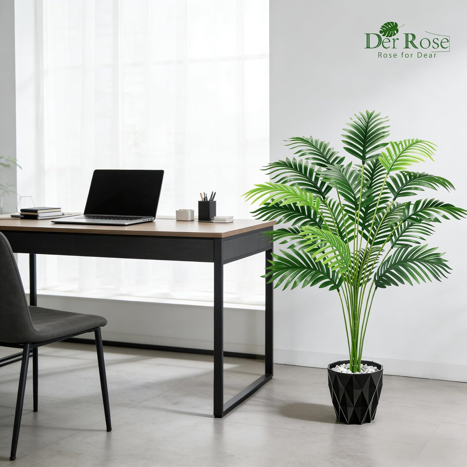 Der Rose 44″ Artificial Palm Tree with Stable Base for Indoor Living Room Off…