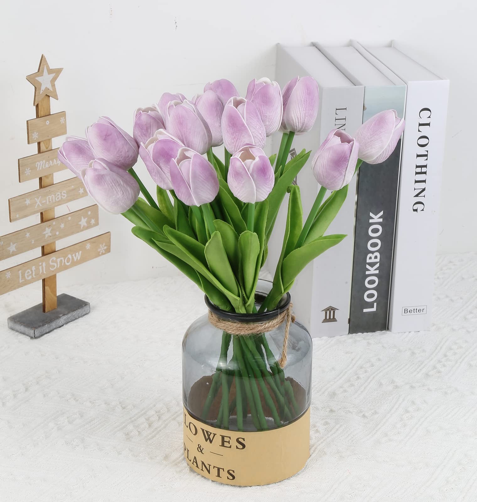 Real Touch Purple Tulips 24PCS Artificial Flowers for Decoraion Fake Tulips L…