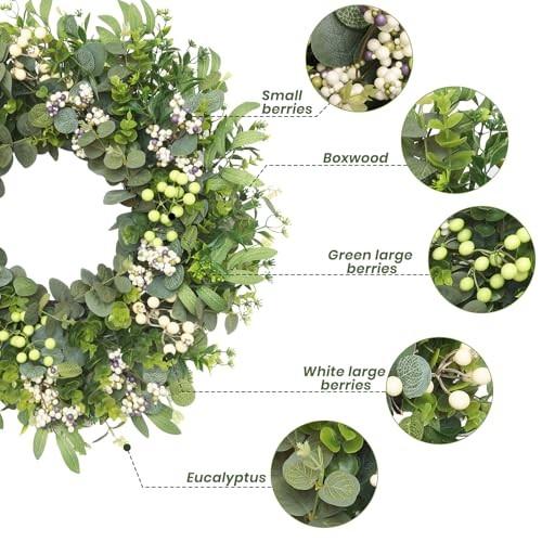 26″ Artificial Eucalyptus Wreath for Front Door, Spring Summer Farmhouse Door