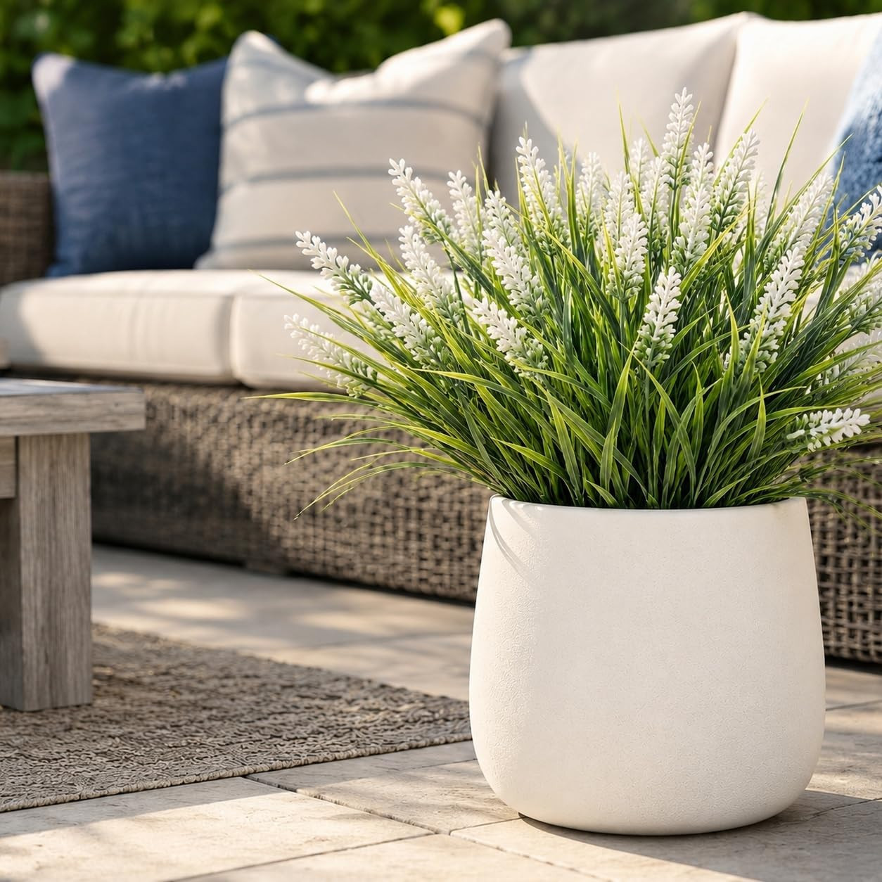 Artificial Monkey Grass with Flowers – UV Resistant Artificial Outdoor Plants, F