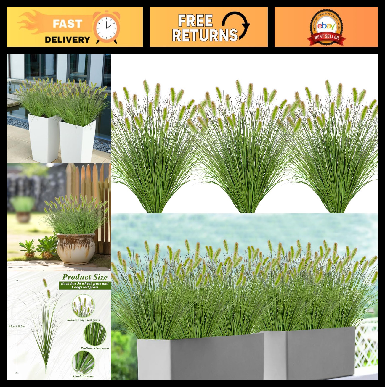 20 Bundles UV Resistant Artificial Onion Grass & Cattails – Faux Outdoor Decor