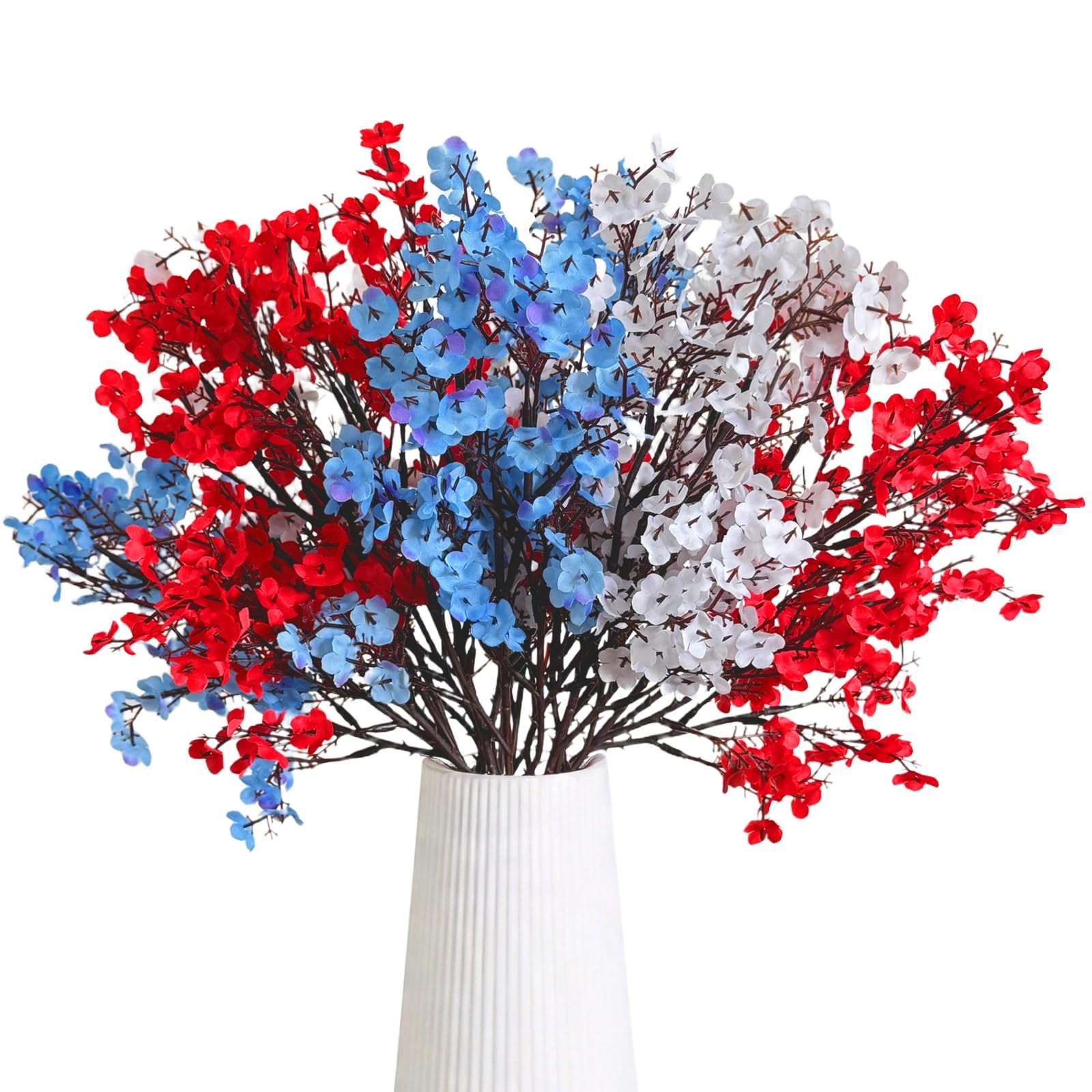 9Pcs 4th of July Baby’s Breath Artificial Flowers, Red White Blue Silk, Patri…