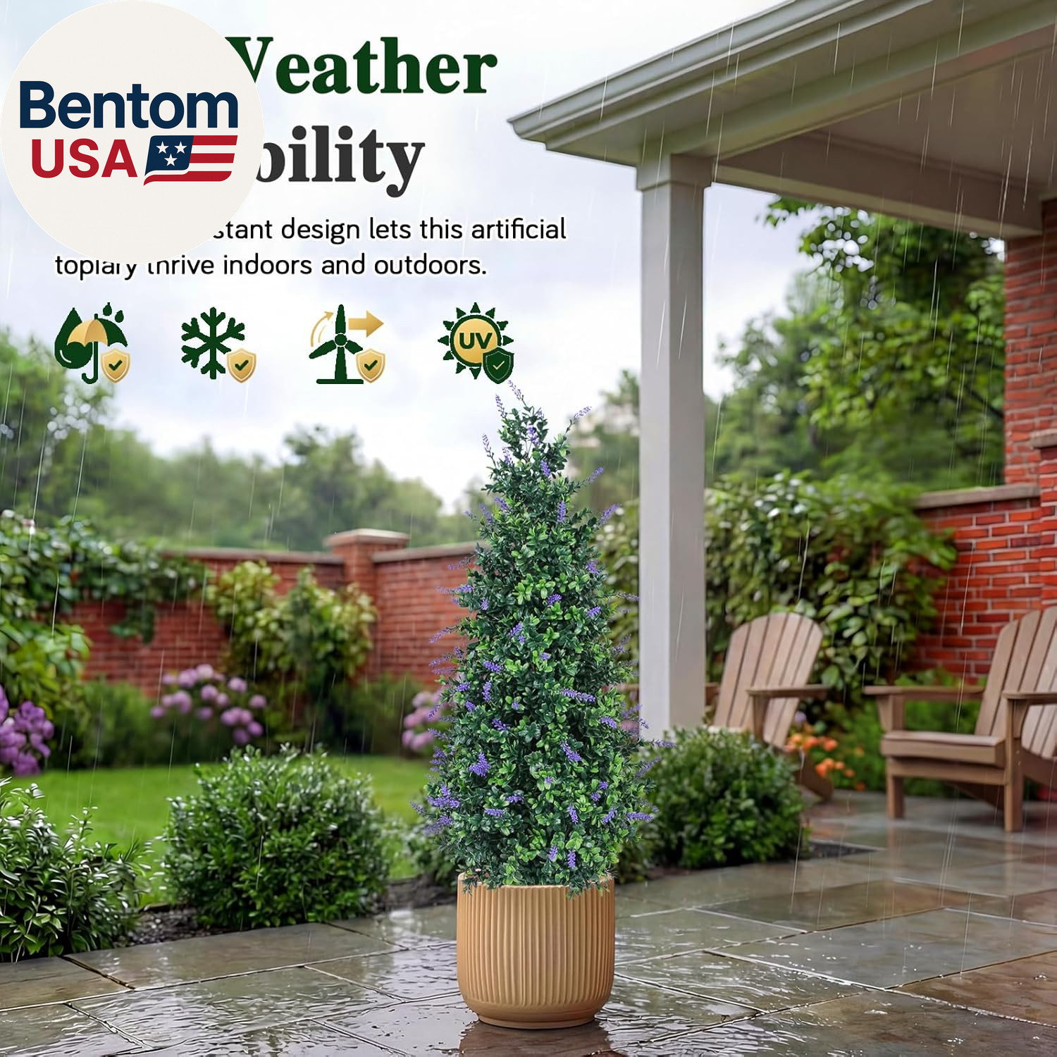 3Ft Artificial Topiary Trees with Lavender Set of 2 Outdoor Faux Plants Artifici