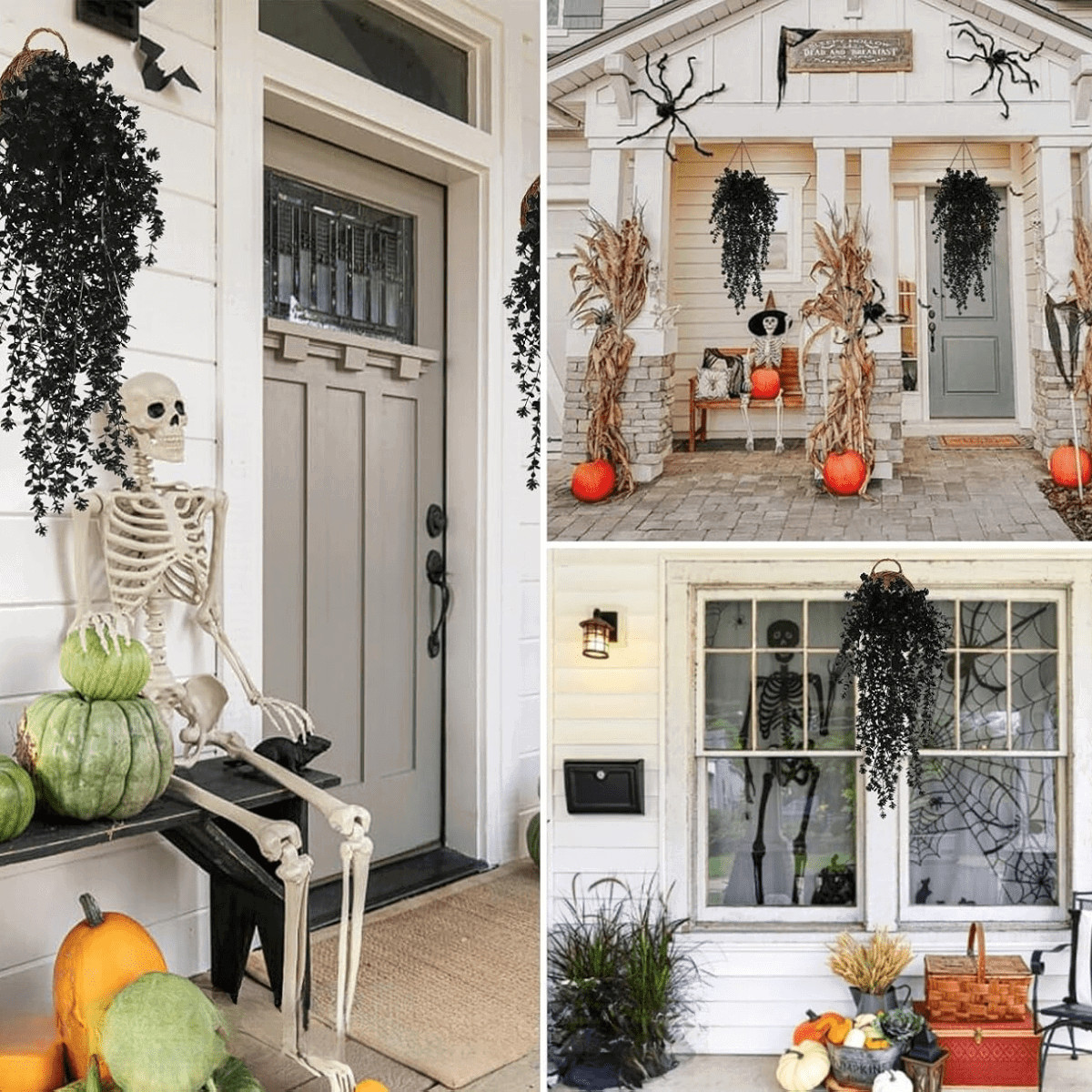 4Pcs Black Hanging Flowers Artificial Plants for Halloween Garden Gothic Decor