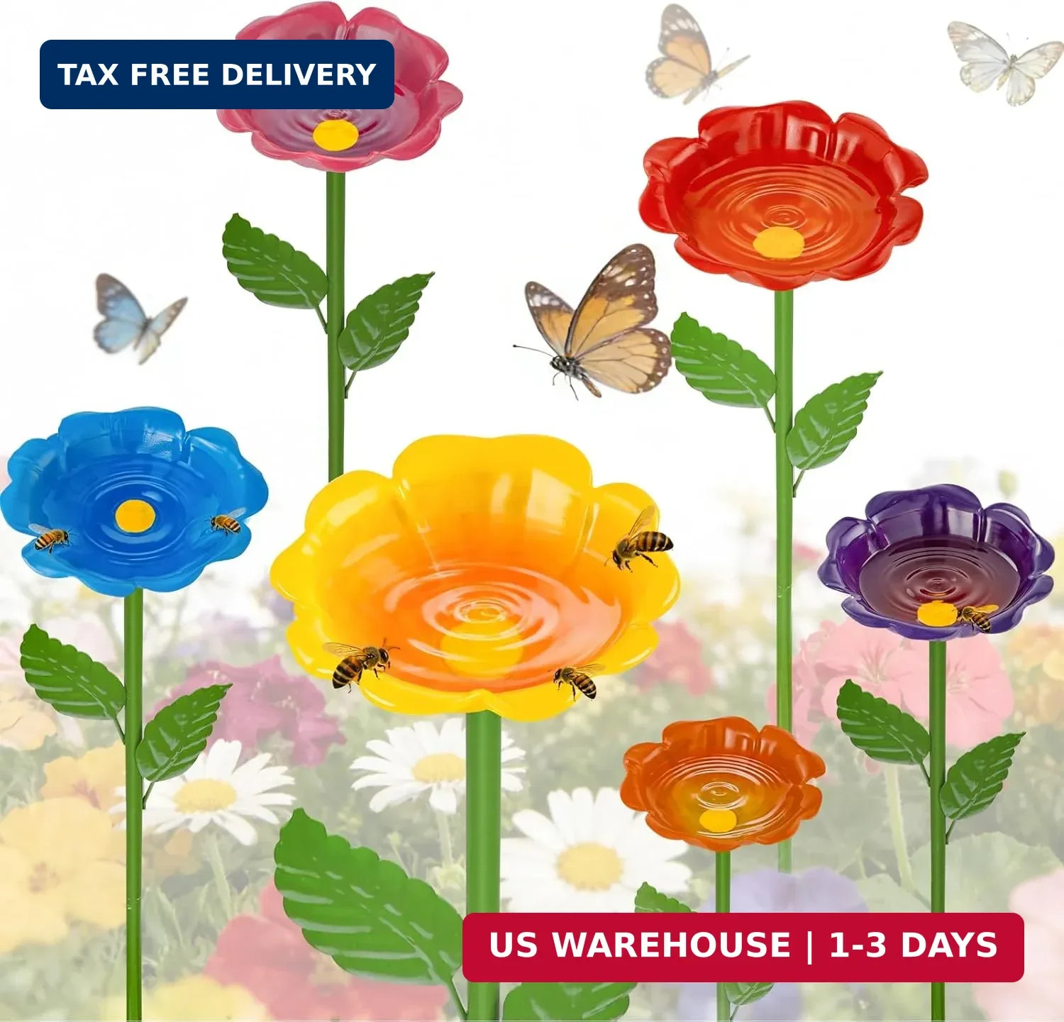 Mellbree Bee Watering Station, 6-Pack Metal Flower Bee Bath for Garden – Attract