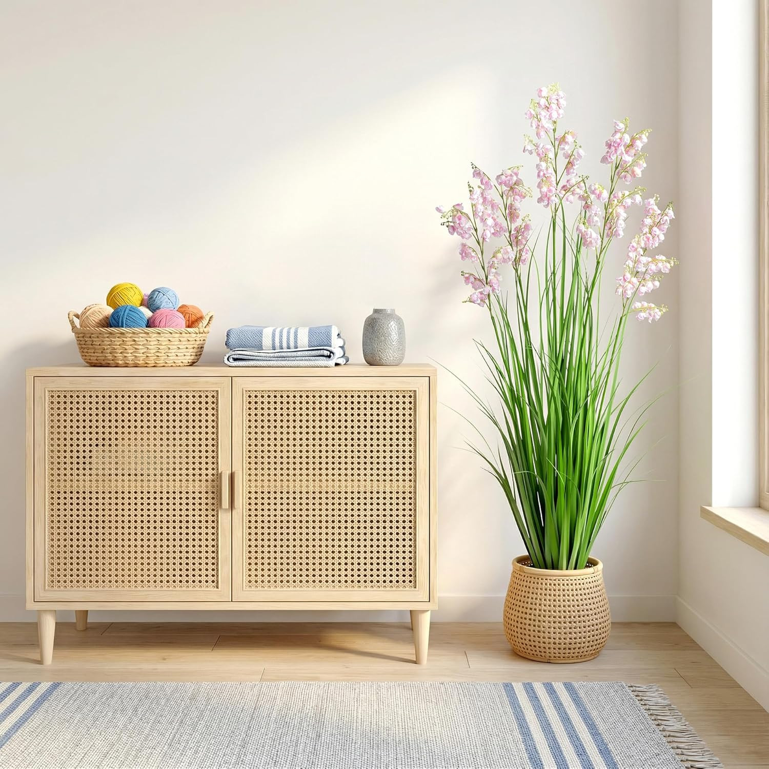 Lily of the Valley & Snake Plant Artificial Decor – 47″ Pink Grass 2Pcs