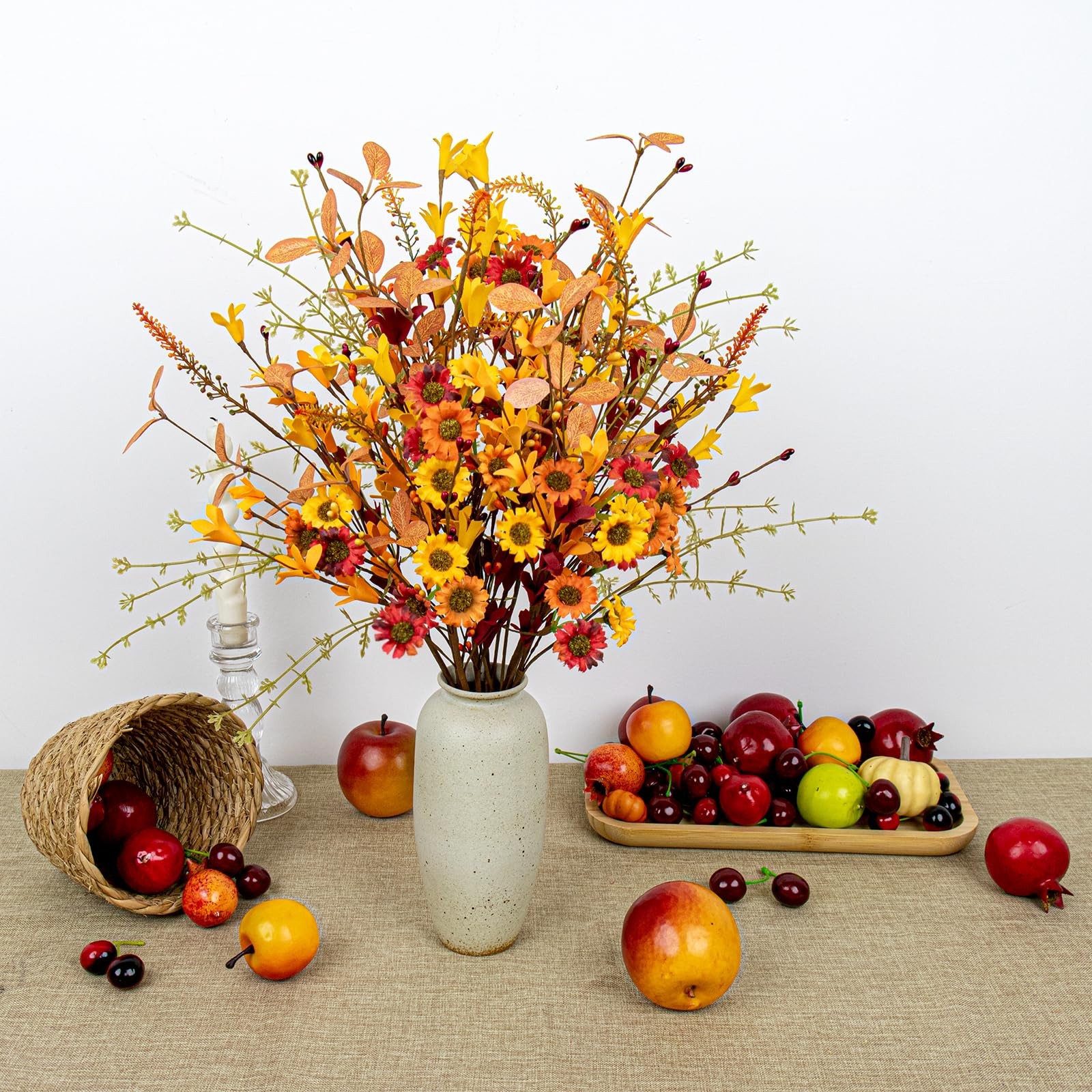 12 PCs Artificial Fall Flowers 17 Inches Vintage Autumn Stems Rustic Orange