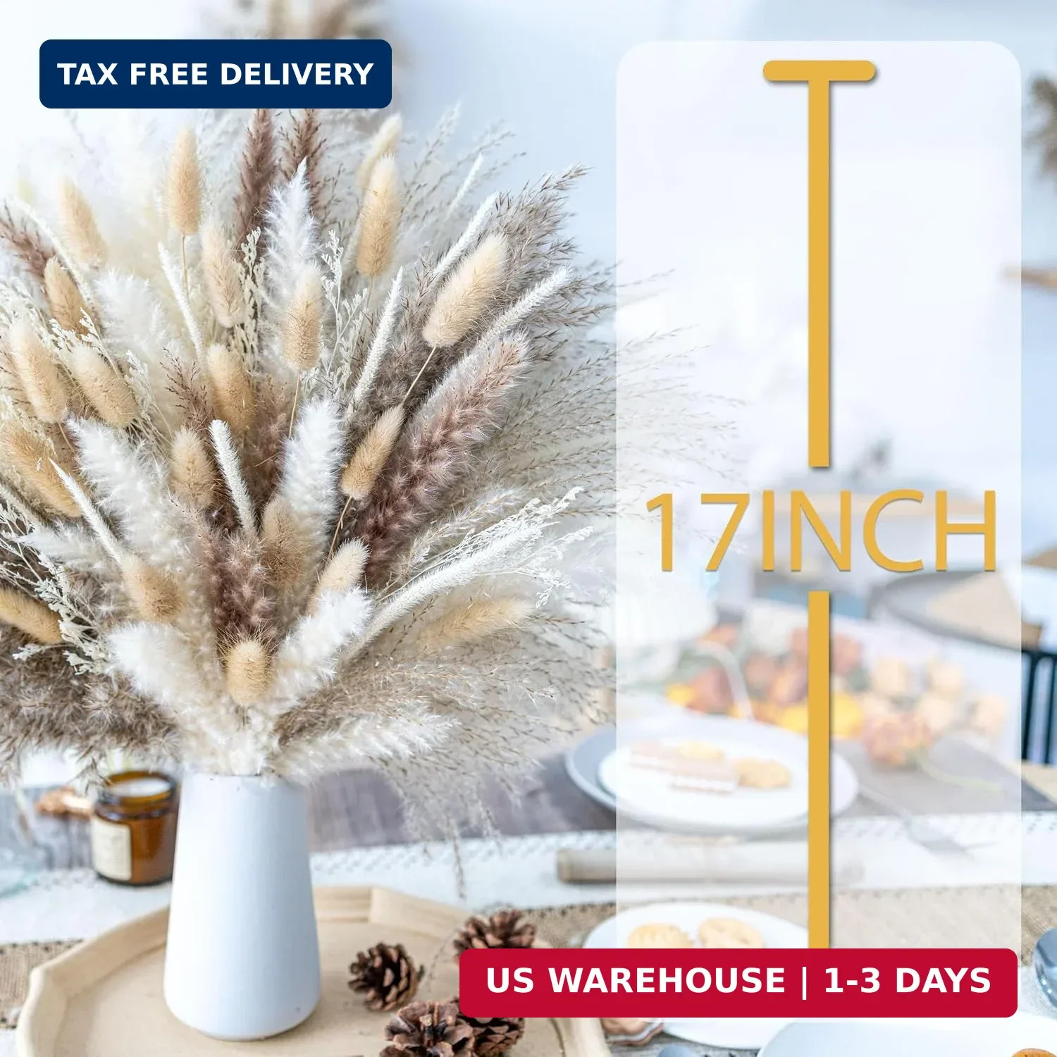 300PCS Natural Pampas Grass Decor Bouquet | Boho Dried Floral Arrangement Center