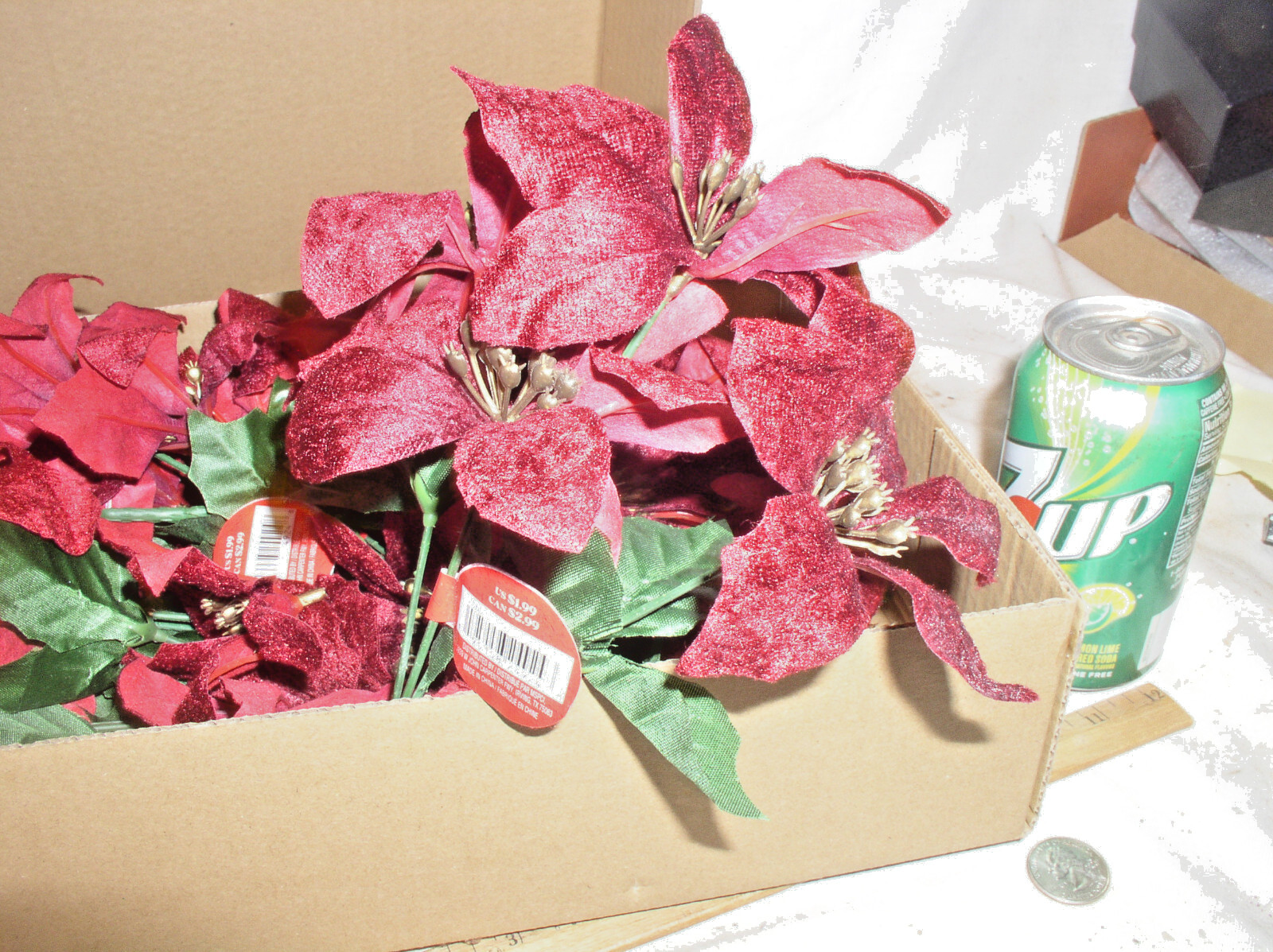 12 ASHLAND CHRISTMAS 9 INCH BURGUNDY POINSETTIA 4 STEM BUSH SILK FLOWER 756035