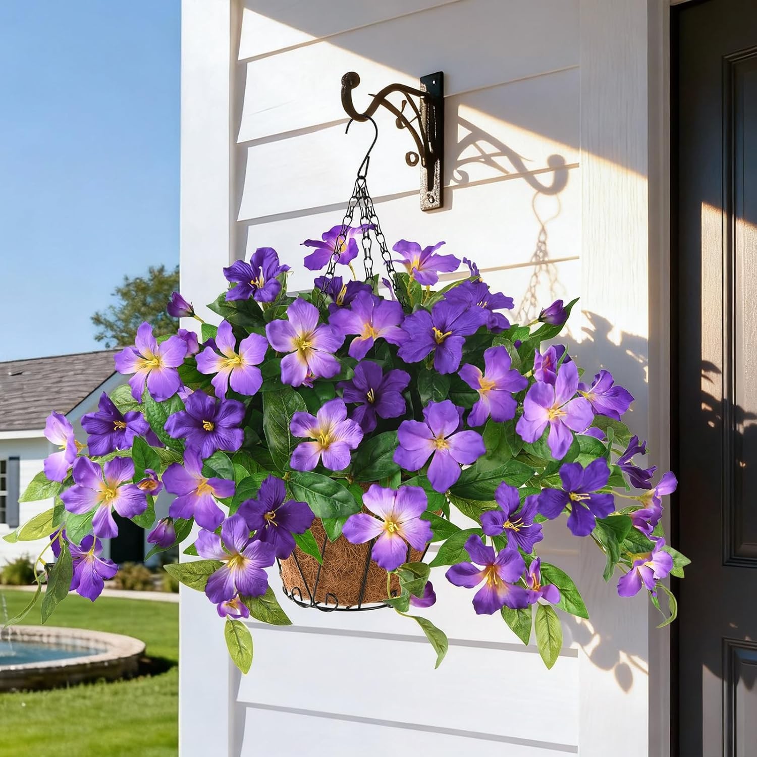 Artficial Fake Hanging Flowers Plants with Baskets, 3PCS Silk Faux Outdoor