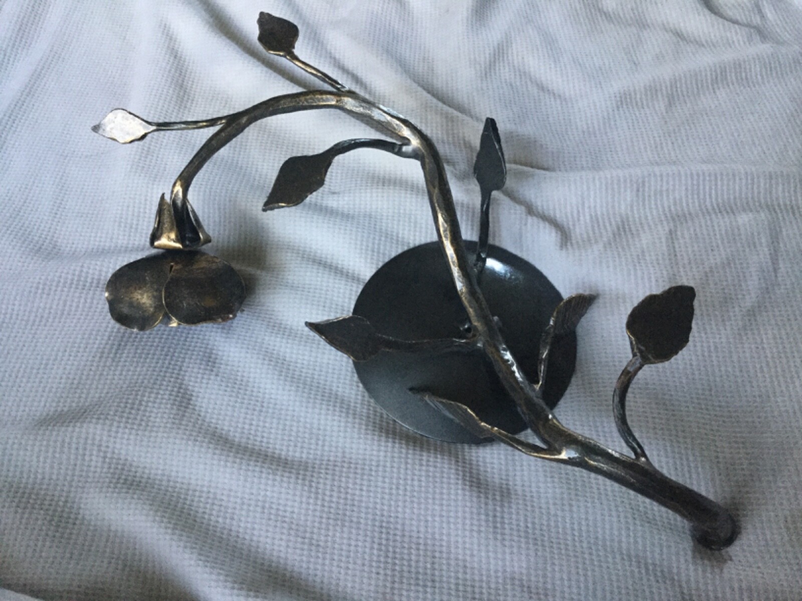 Bronze Handmade Wrought Iron Rose Candleholder 