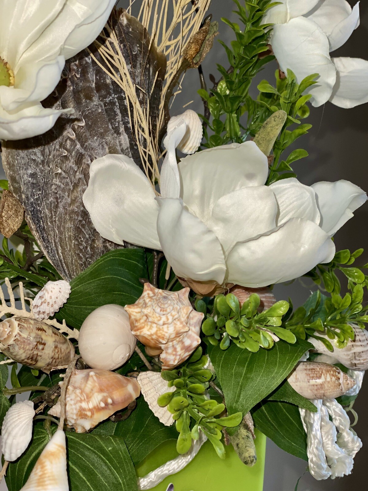 Seashell 23” Floral Arrangement, Sea Shell Vase, Flowers, Nautical, Flowers