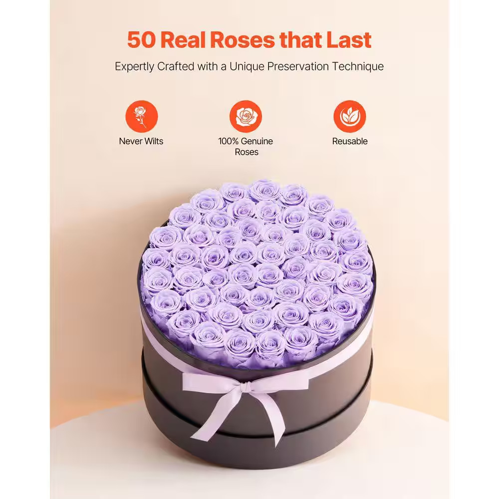Artificial Forever Flowers 50-Preserved Roses in a Box, 6.5 In. H Eternal Flower
