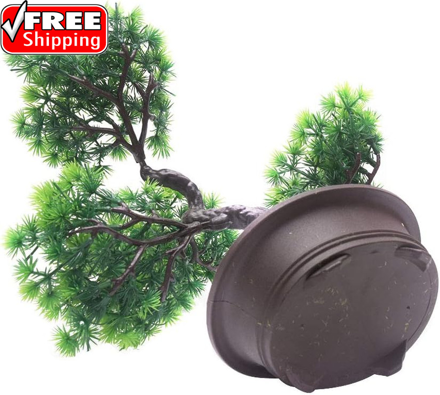 Artificial Bonsai Pine Tree, 11Inch Faux Potted Plant Desk Display Fake Tree Pot