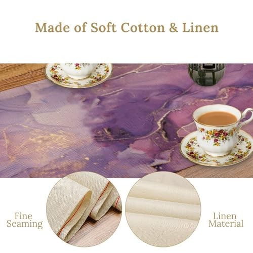 Marble Table Runner,Purple Gold Abstract Geometry Pattern 13x36inch Marble_6