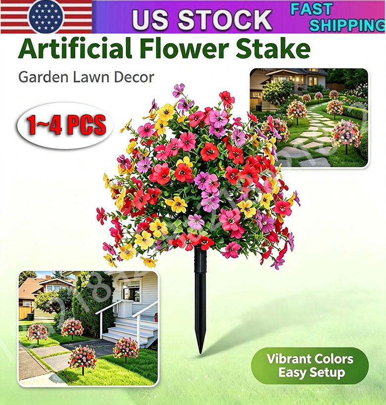 Artificial Violet Flowers with Ground Spike Fake Plants Garden Patio Yard Decor
