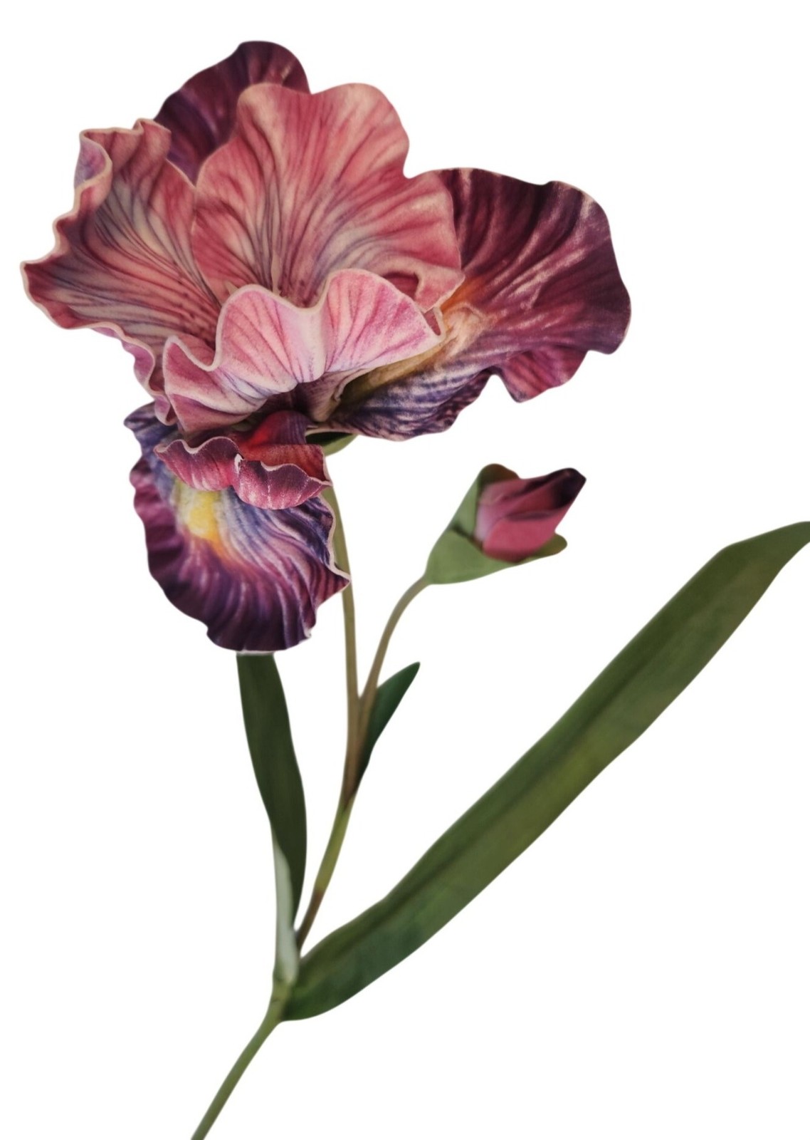 Artificial Iris Flower 33 Inch Tall Purple Faux Iris Stem Hand Painted Look Flor