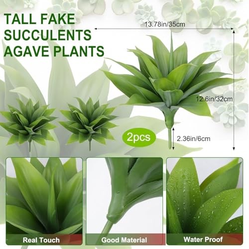 14 Inch Agave Plant Artificial Outdoor – 2 PCS UV Resistant Outdoor 14″ Green