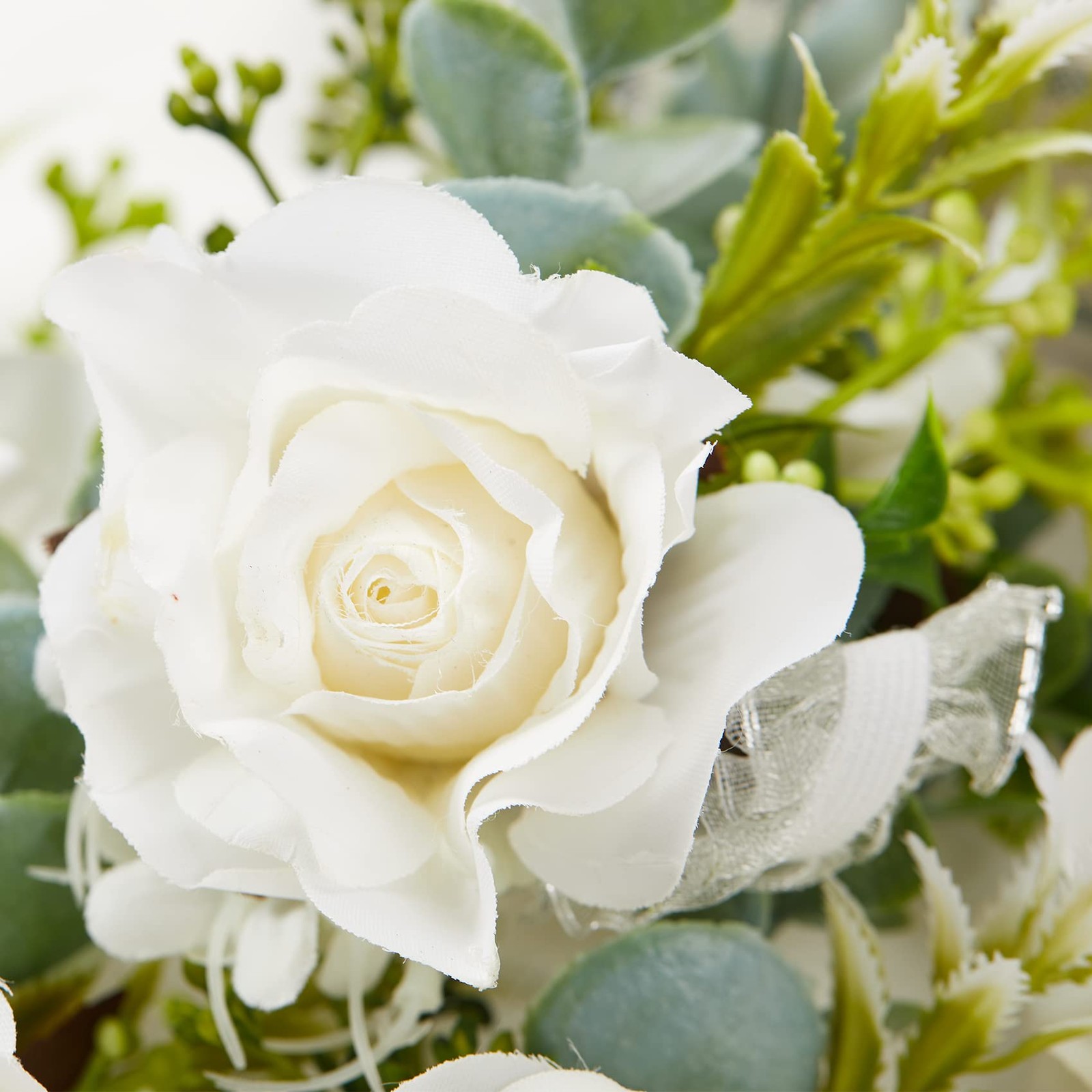 2 PCS White Rose Wrist Corsage Artificial Silk Flower Wedding Bridal Prom Pro