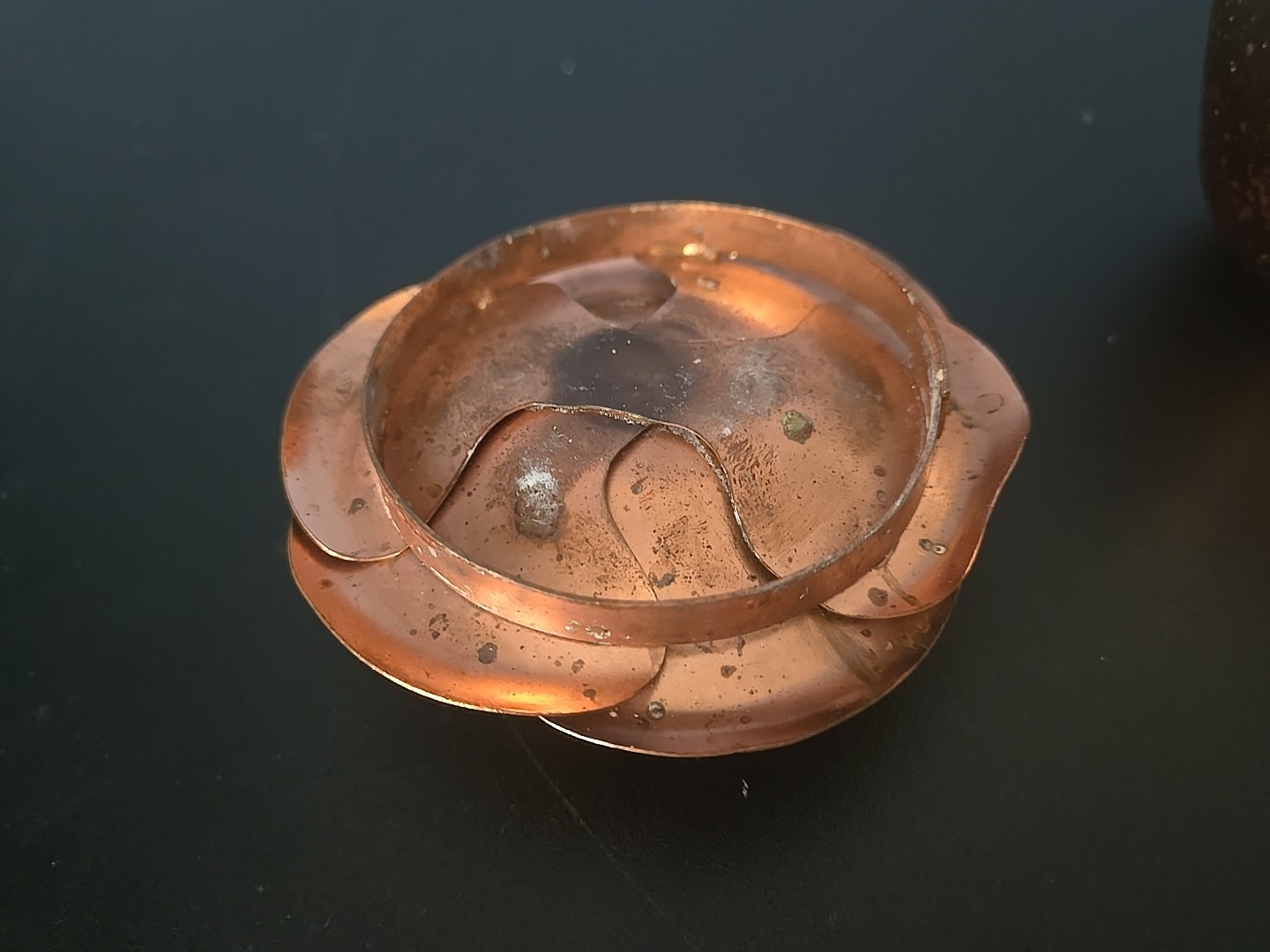 Copper Metal Rose Flower Top handcrafted bent welded & Partial Candle Glass
