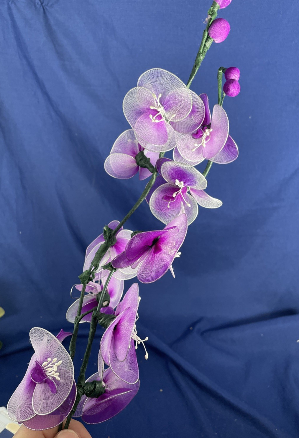 Yellow Roses & Blue Orchids Handcrafted Nylon Flower Bouquet