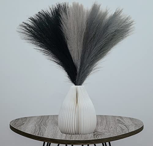 6 Pcs 17″ Faux Dried Pampas Grass Decor, Fluffy Fake Small 6 Pcs-Gray Style