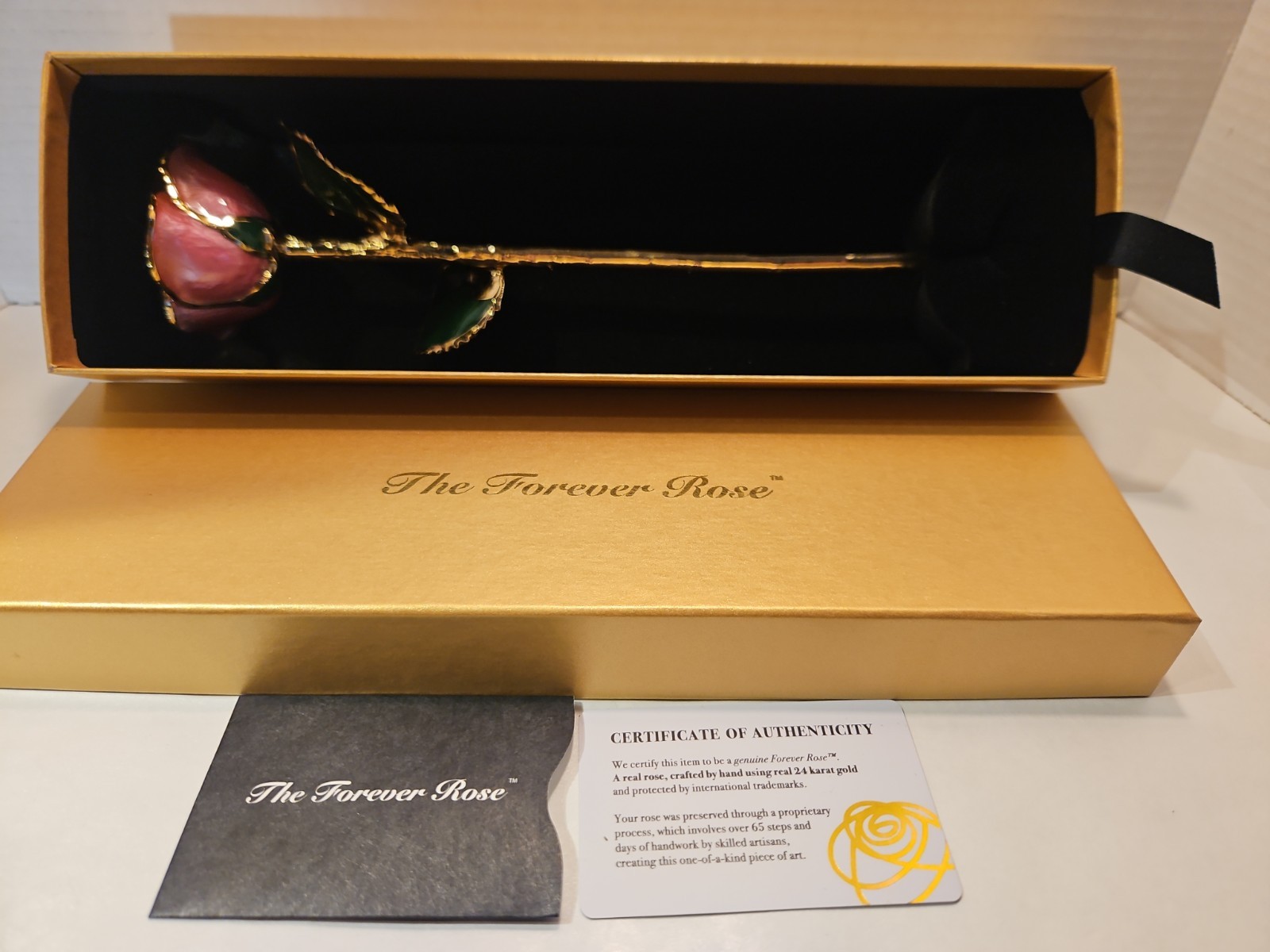 The Forever Rose Gold 24 Karat Dipped REAL Preserved Flower w Certificate 12″ In