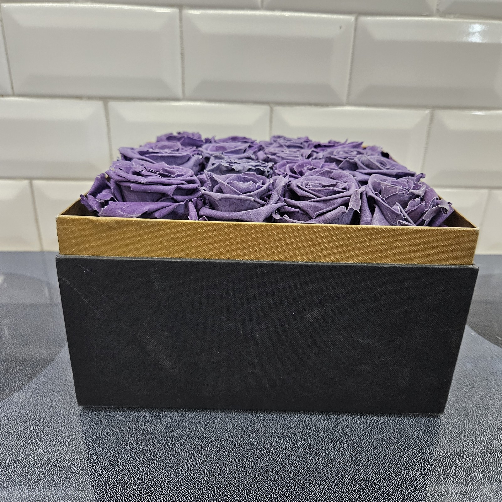 Forever Purple Roses Preserved Eternal Flowers Luxe Bloom 16 in Square Gift Box