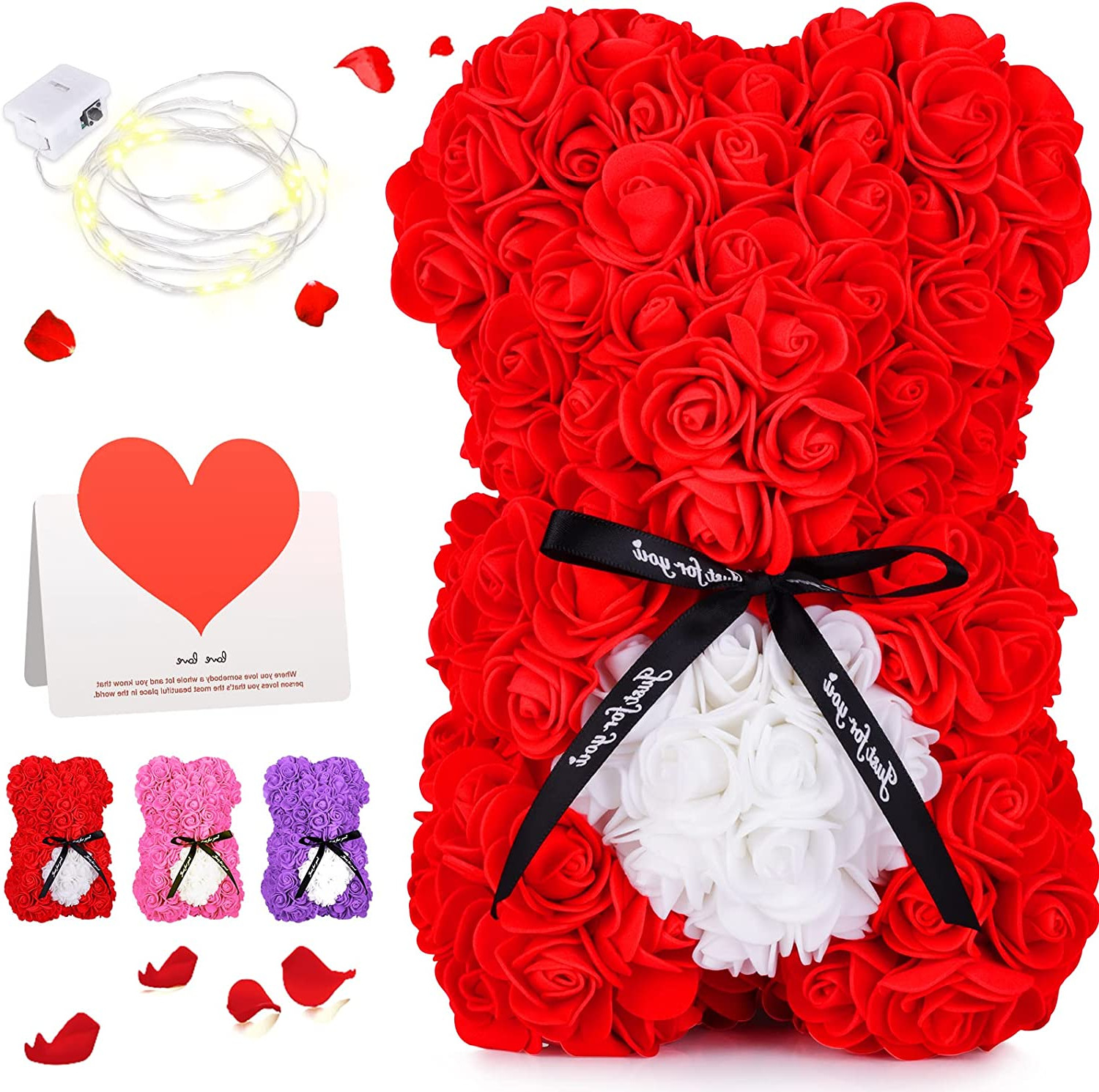 Eternal Rose Teddy Bear With Light in a Box for Lover