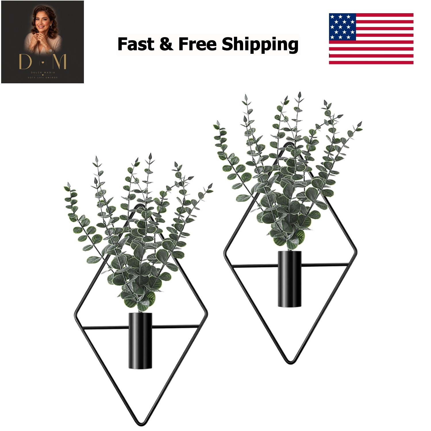 4 Pcs Hanging Planters with Artificial Eucalyptus Metal Hanging Vase Indoor P…