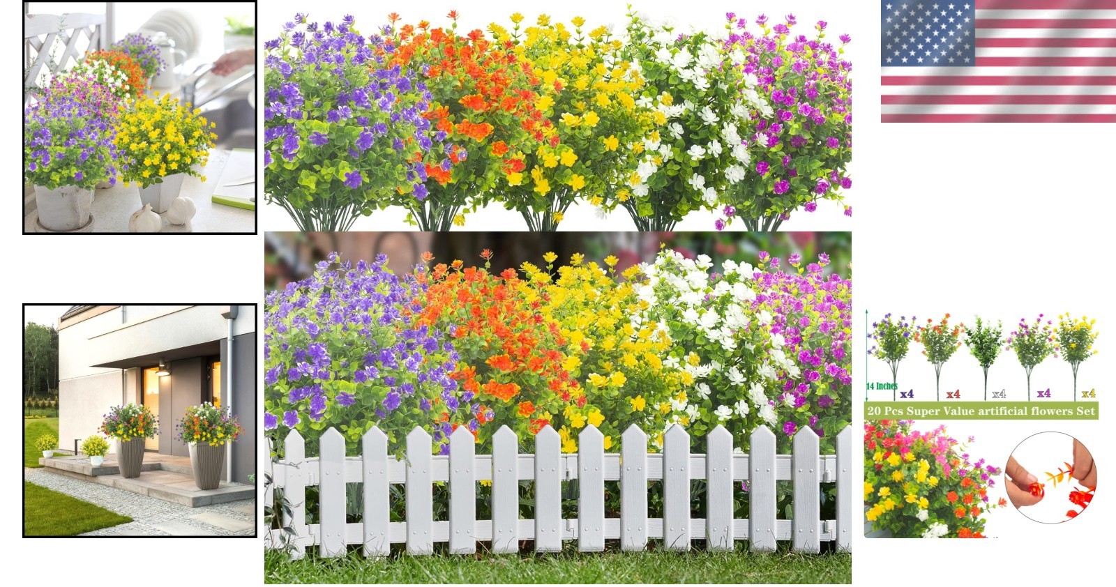 UV Resistant Artificial Boxwood Flowers 20 Bundle Mix