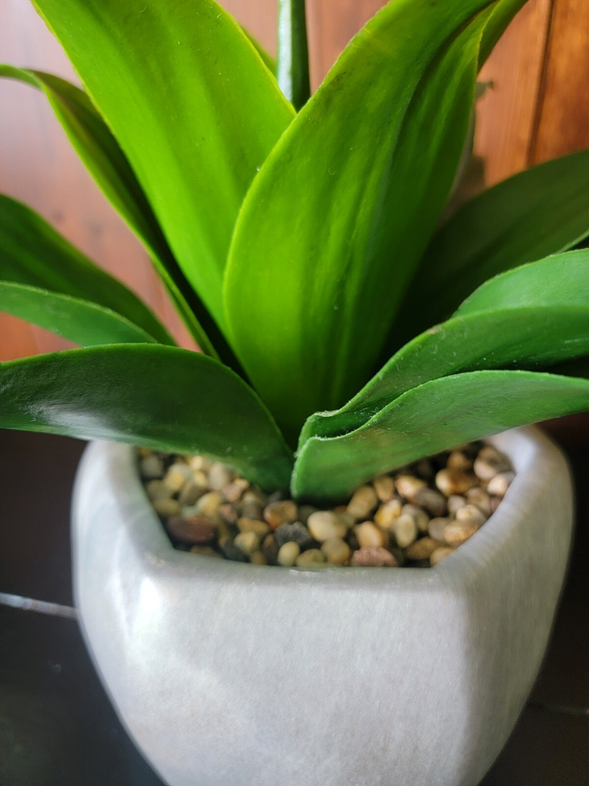 Large Artificial Green Leafy Plant Decor in Gray Hexagon Ceramic Pot 13.75″ Tall