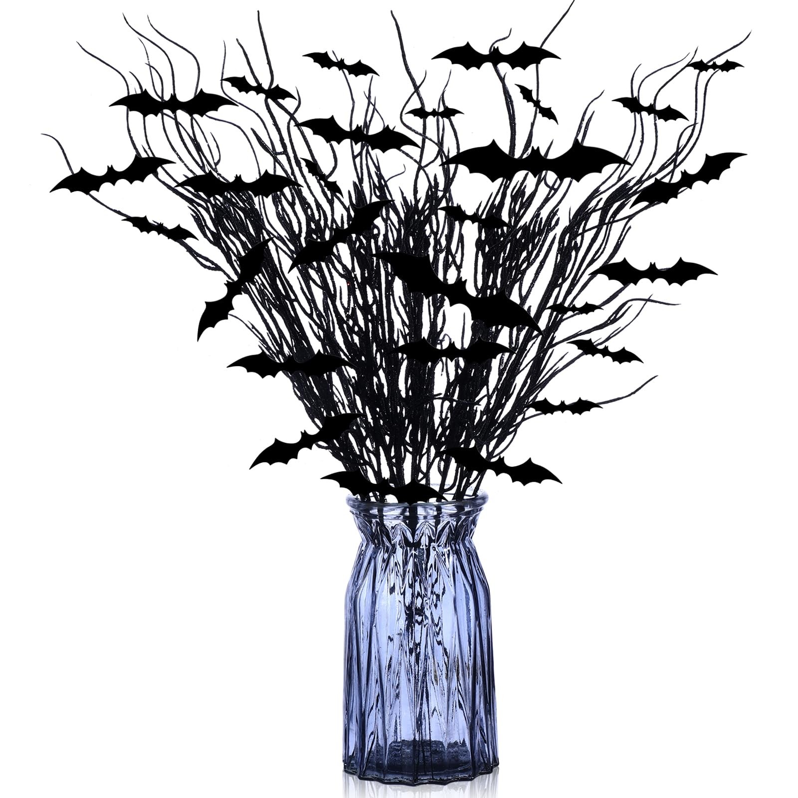20 Pcs Halloween Black Artificial Branches Floral Picks Vase Filler 17.72 Inc…