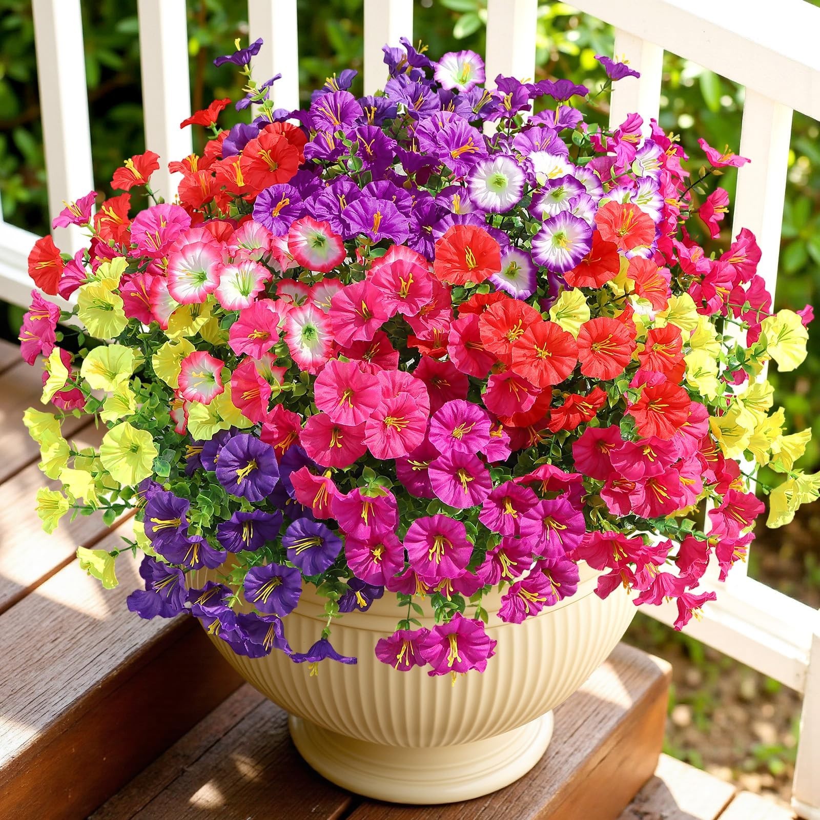 24 Bundles UV Resistant Faux Flowers – Realistic Silk Morning Glory & Eucalyptus
