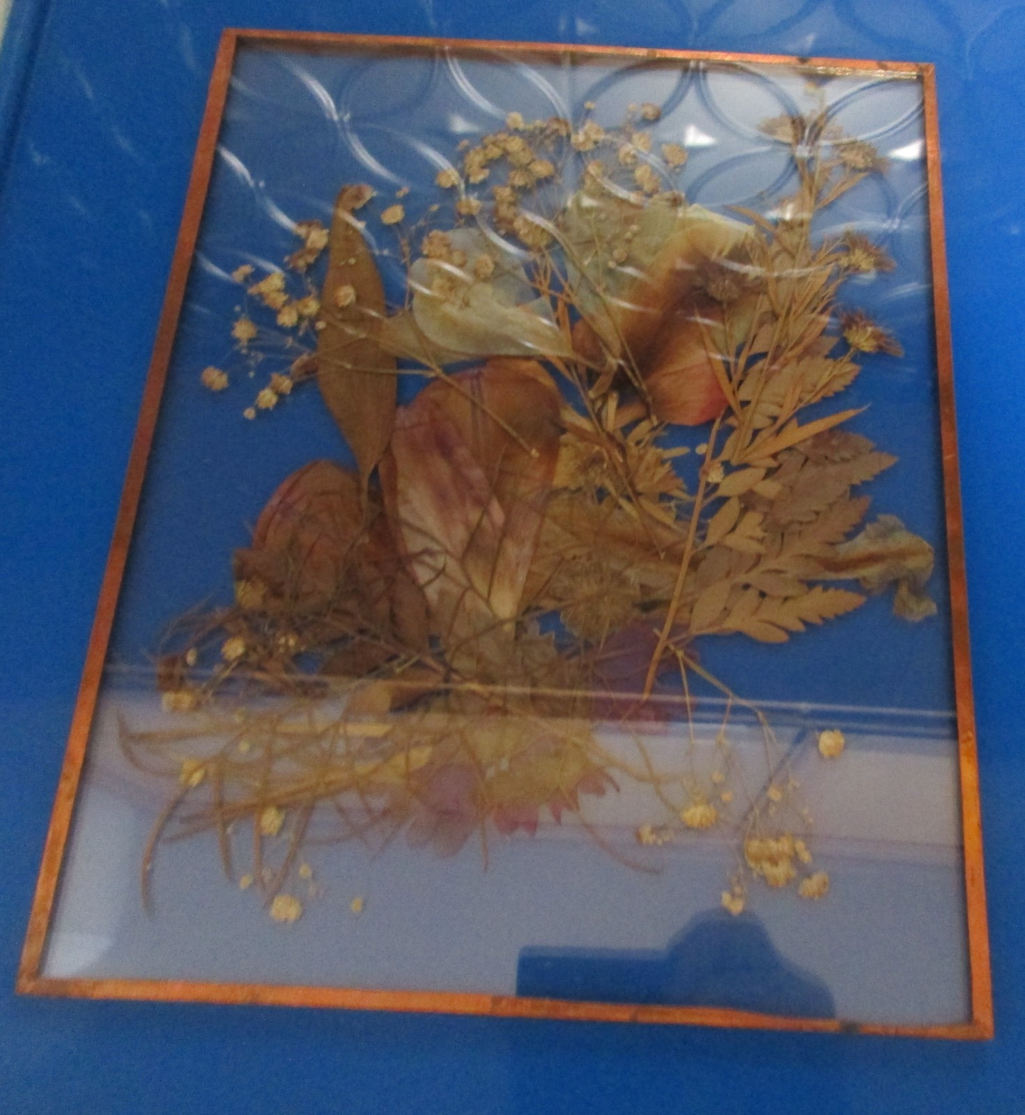 Dried Pressed Wildflowers Arrangement Encased in Glass w/ Thin Copper Boarder