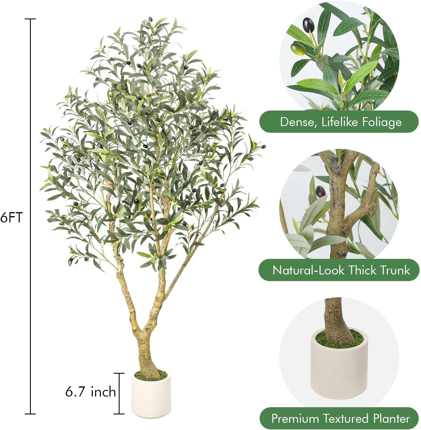 6FT Artificial Olive Tree with Elegant Planter & Moss, Faux Olive Tree Indoor wi