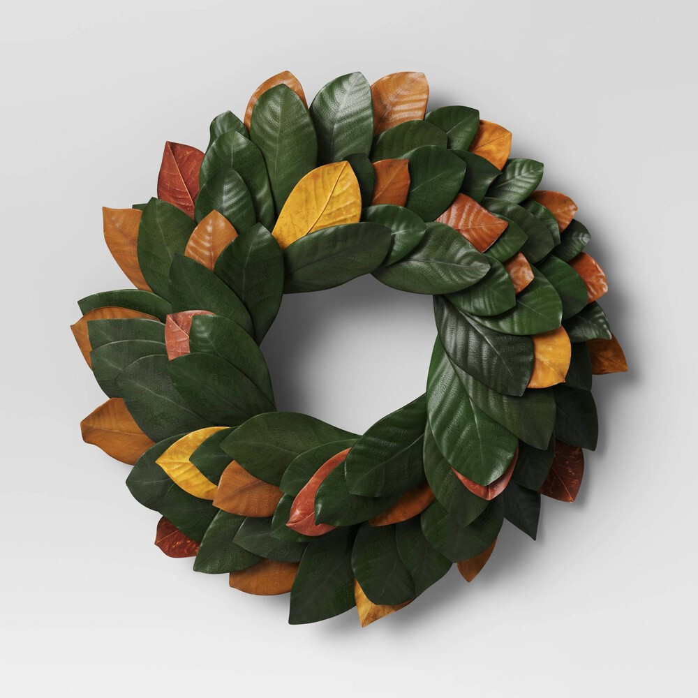 CASE PACK OF TWO: 21″ Dried Magnolia Wreath Green – Threshold™
