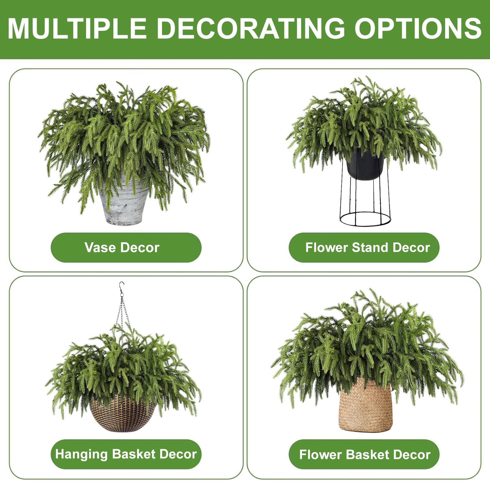 12 Pcs Pine Branches – 18 Inch Artificial Green Pine Stem – Real Touch Christ…