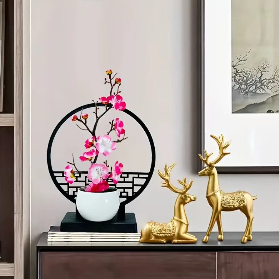 3 Colors Artificial Plum Blossom Bonsai with Screen Base