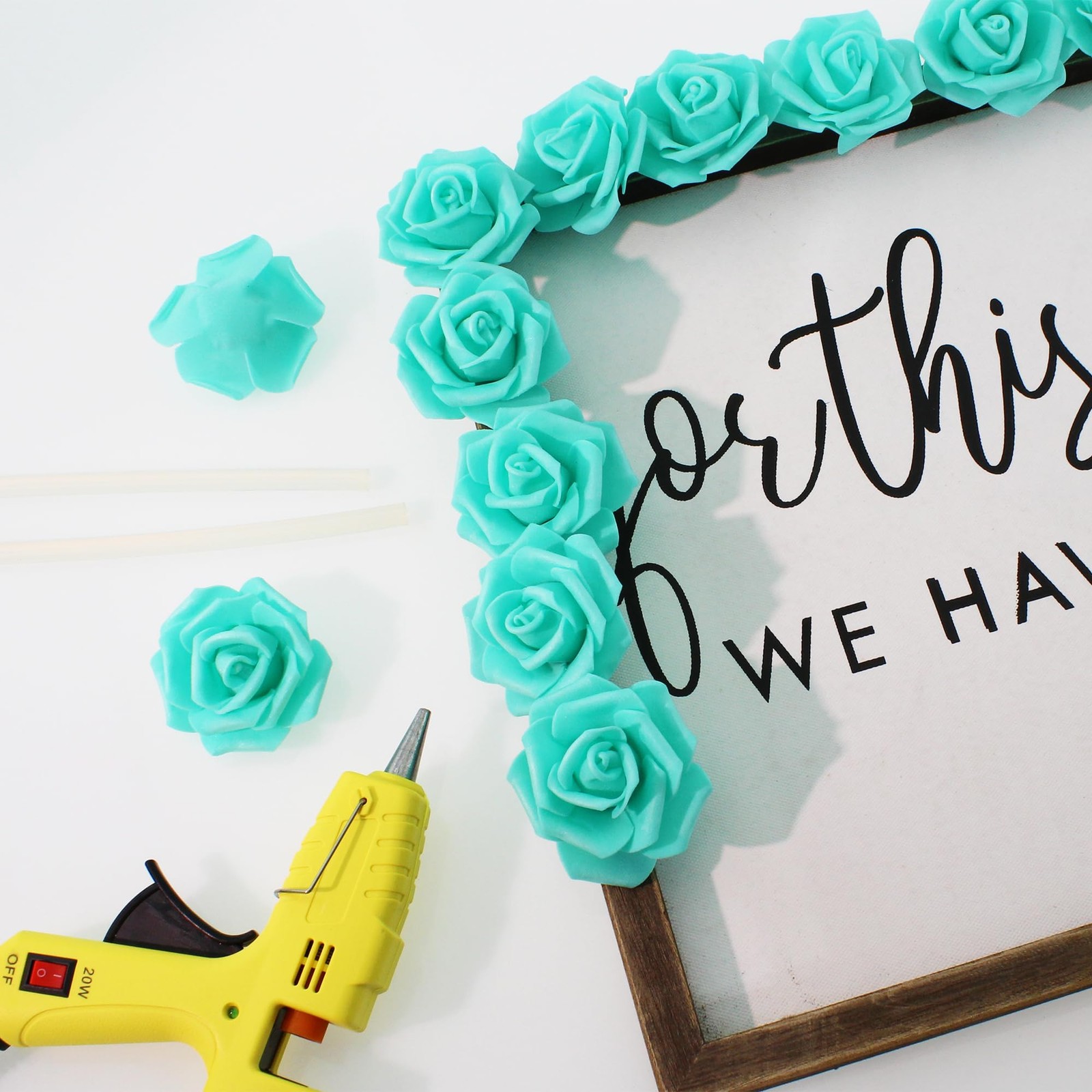 100 PCS Teal Green 2 Inch Artificial Flowers Foam Rose Head Table Centerpiece