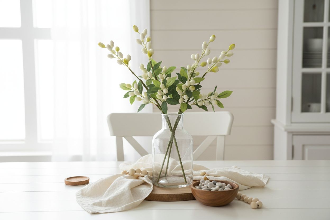 White Berry Stem 13.5 Inch Artificial Berry Branch Farmhouse Lodge Cabin Decor