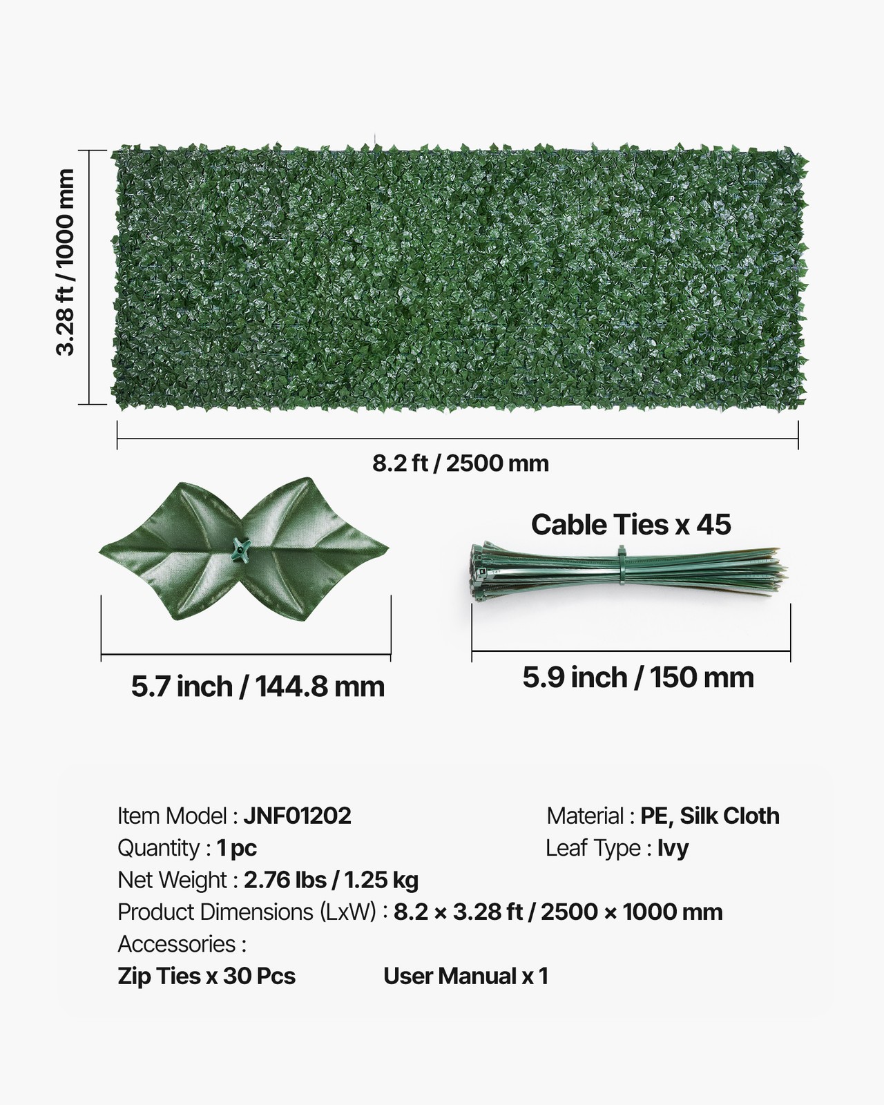 VEVOR 39″x98″ Artificial Faux Ivy Leaf Privacy Fence Screen Decor Wall Hedge
