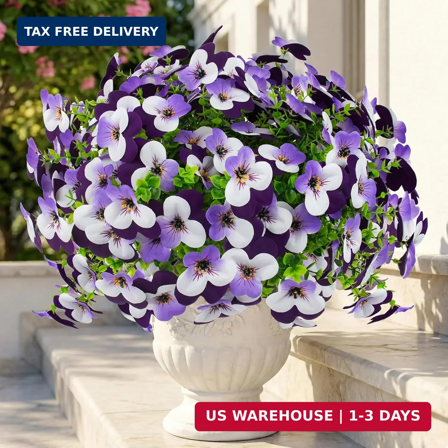 16 Pcs Artificial Pansy Flowers for Outdoors Purple Faux Silk Spring Flowers for