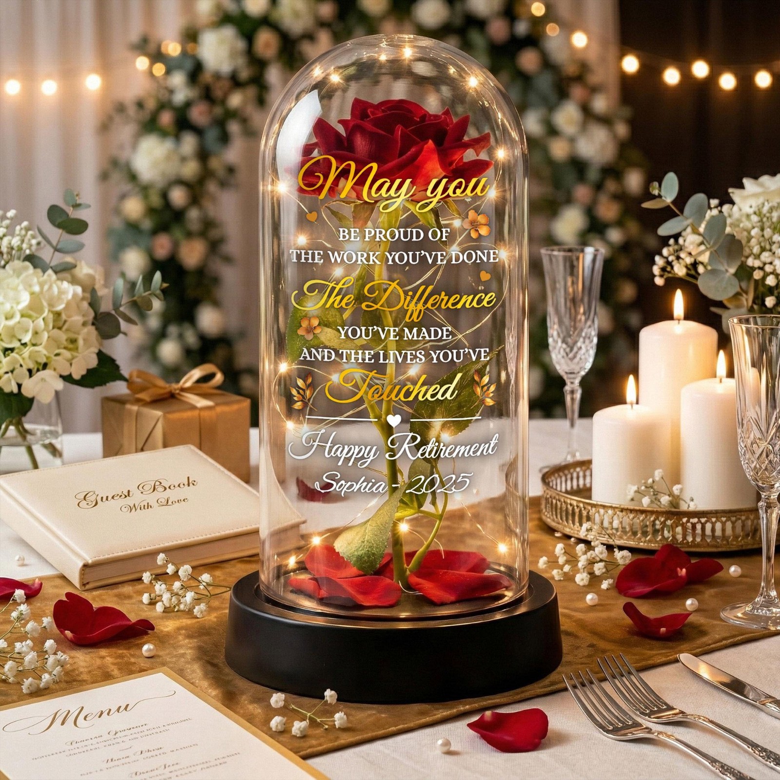 Custom Retirement Rose LED Light Lamp Unique Farewell Gift for Teacher or Cowork