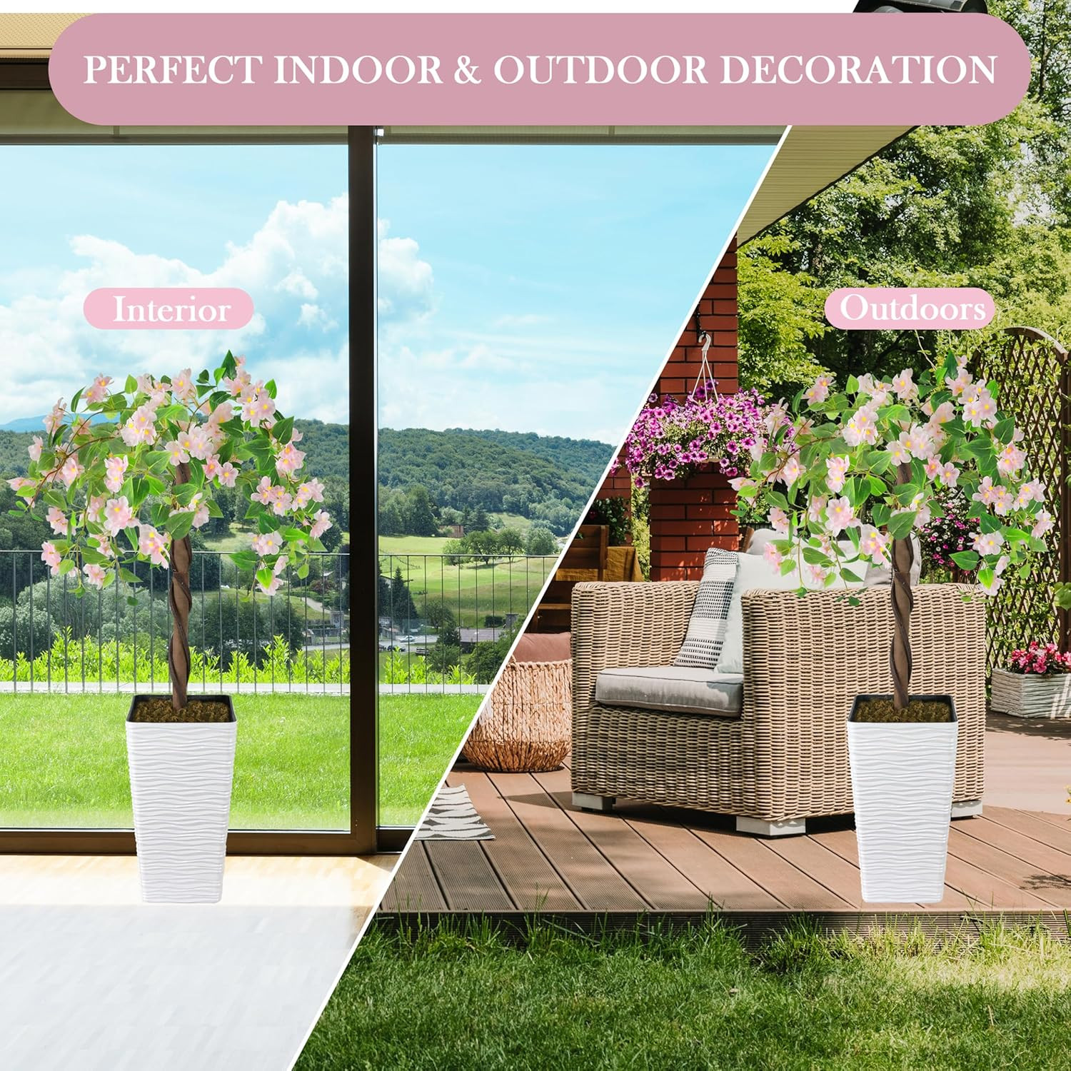 4FT Artificial Cherry Blossom Tree in White Planter for Indoor/Outdoor Decor