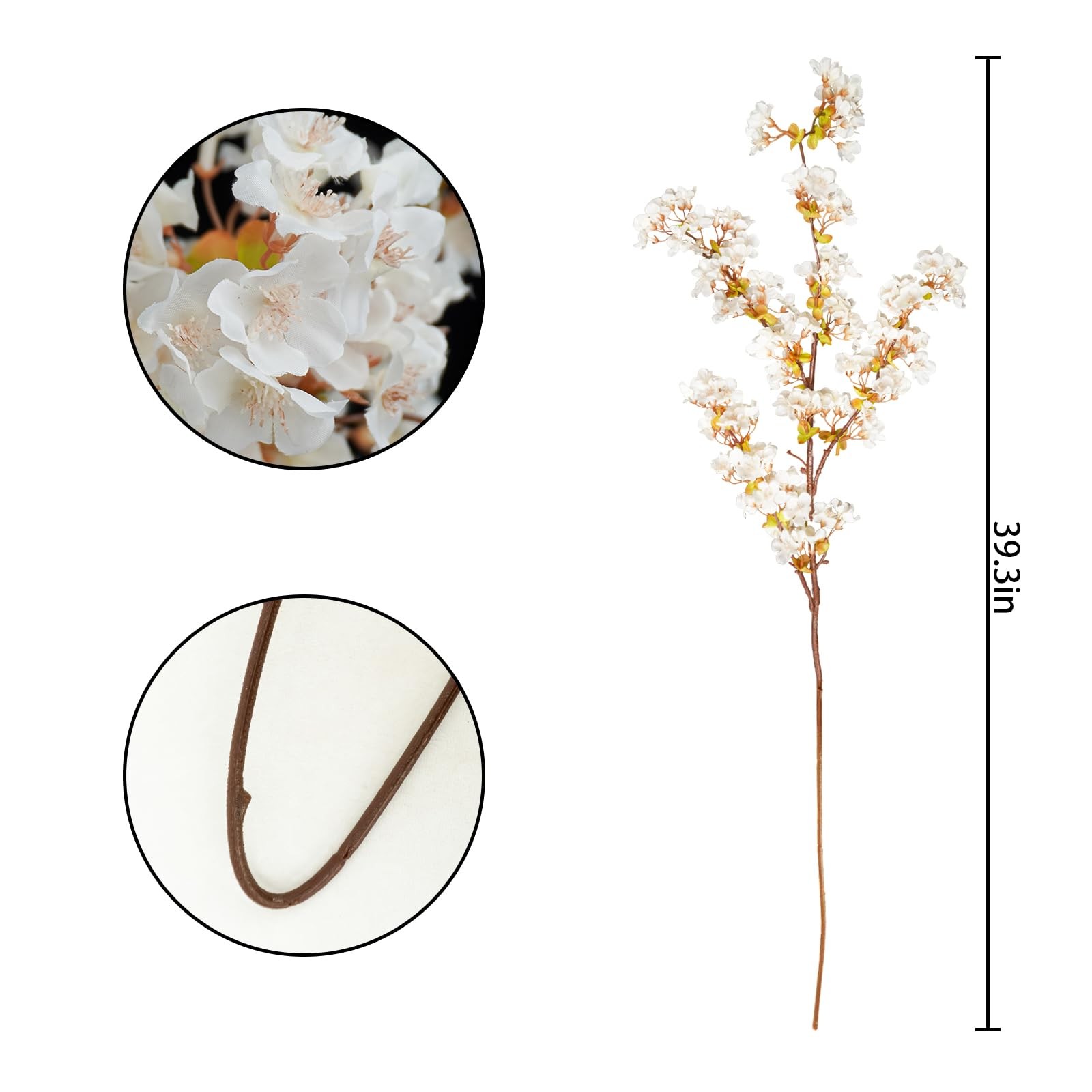 4 Pieces White Cherry Blossom Branches, 39.3″ Silk Faux Cherry Blossom Flower…